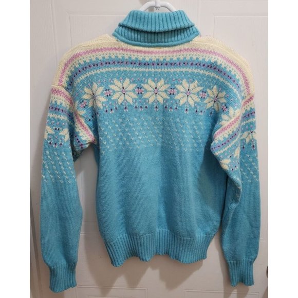 Vintage Obermeyer Womens Pullover Ski Sweater Blue Fair Isle Wool Blend See Info - Picture 10 of 10